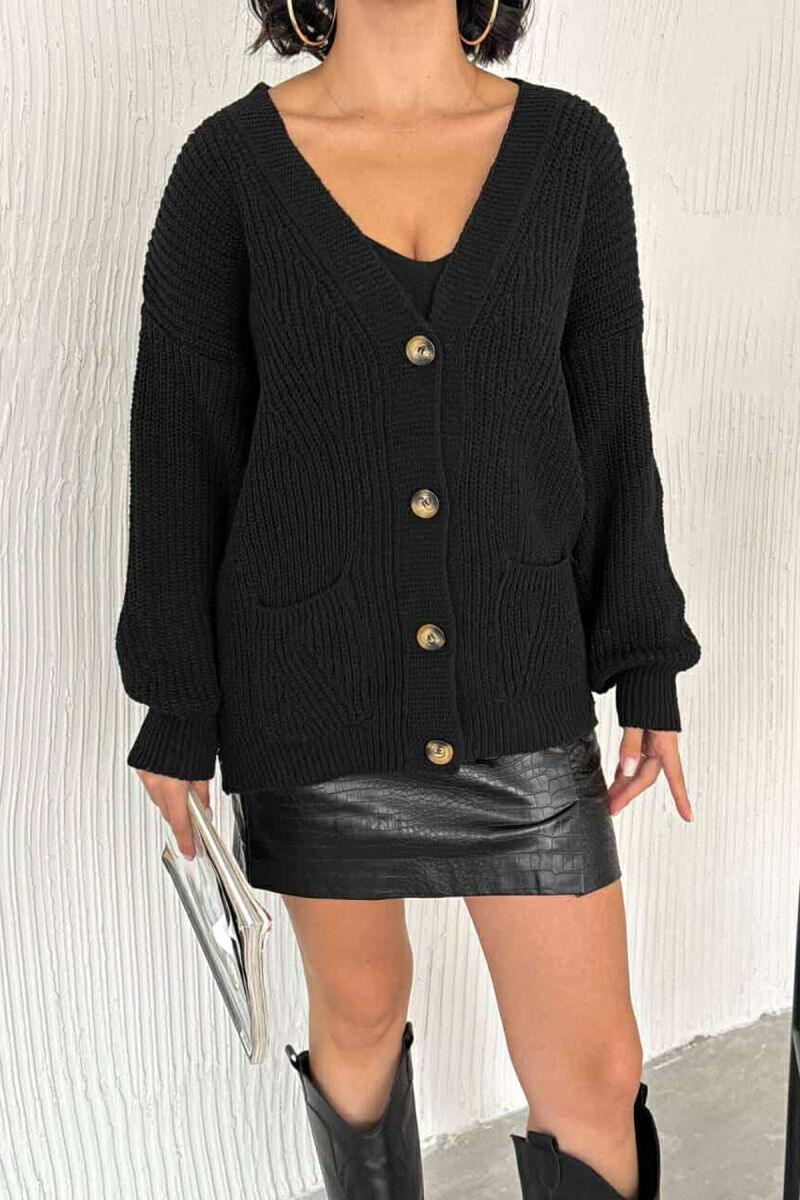 SIMPLE KNITTED WOMEN CARDIGAN BLACK/ E ZEZE - 4