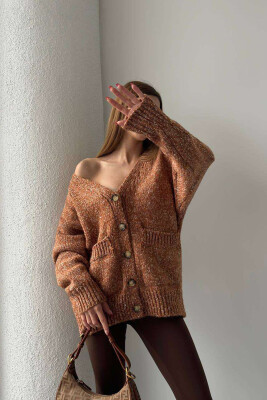 SIMPLE KNITTED WOMEN CARDIGAN BROWN/KAFE 