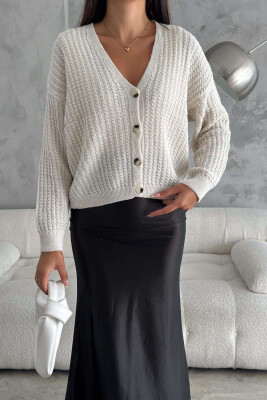 SIMPLE KNITTED WOMEN CARDIGAN CREAM/KREM 