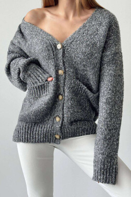 SIMPLE KNITTED WOMEN CARDIGAN GREY/GRI 