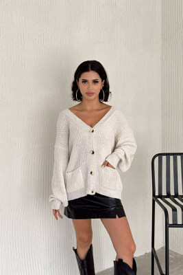 SIMPLE KNITTED WOMEN CARDIGAN WHITE-E BARDHE 