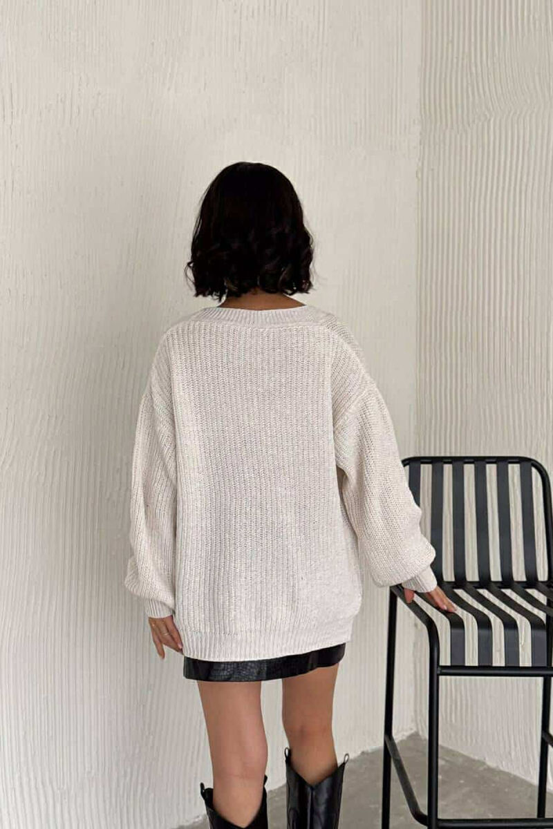 SIMPLE KNITTED WOMEN CARDIGAN WHITE-E BARDHE - 2