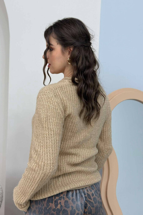 SIMPLE KNITTED WOMEN SWEATER BEIGE/BEZHE - 4