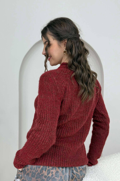 SIMPLE KNITTED WOMEN SWEATER BRICK/TULLE - 5