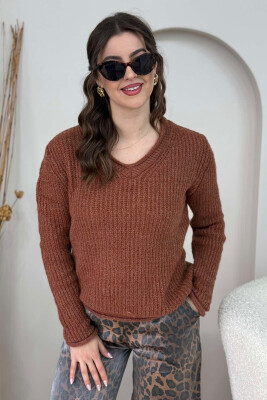 SIMPLE KNITTED WOMEN SWEATER BROWN/KAFE 