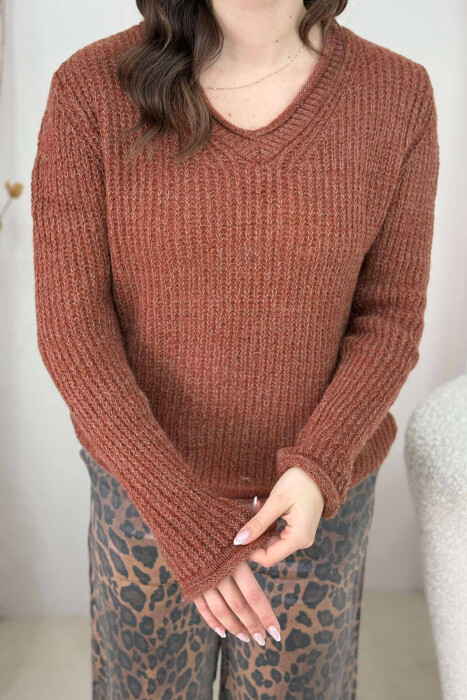 SIMPLE KNITTED WOMEN SWEATER BROWN/KAFE - 4