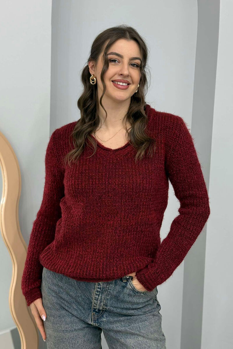 SIMPLE KNITTED WOMEN SWEATER BURGUNDY/VISHNJE - 1