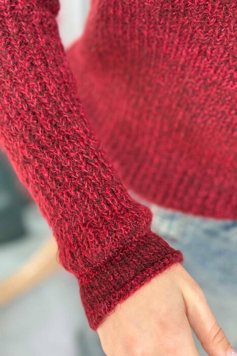 SIMPLE KNITTED WOMEN SWEATER BURGUNDY/VISHNJE - 2