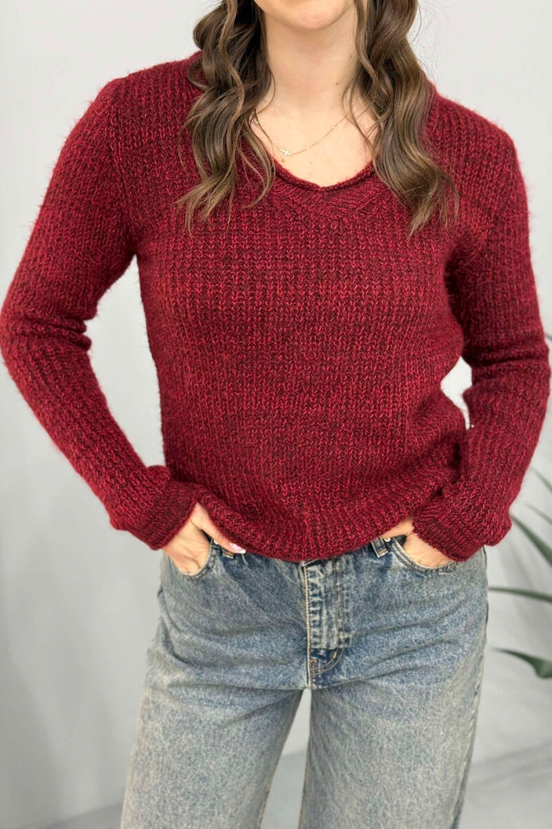 SIMPLE KNITTED WOMEN SWEATER BURGUNDY/VISHNJE - 4