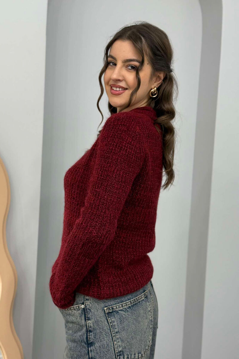 SIMPLE KNITTED WOMEN SWEATER BURGUNDY/VISHNJE - 5