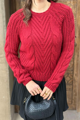 SIMPLE KNITTED WOMEN SWEATER BURGUNDY/VISHNJE 