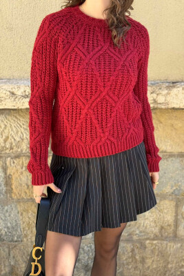 SIMPLE KNITTED WOMEN SWEATER BURGUNDY/VISHNJE 