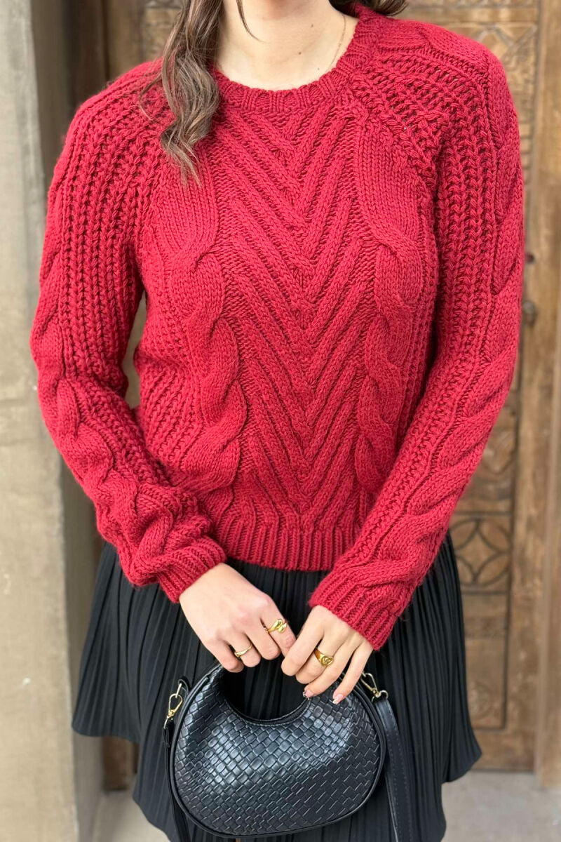 SIMPLE KNITTED WOMEN SWEATER BURGUNDY/VISHNJE - 1