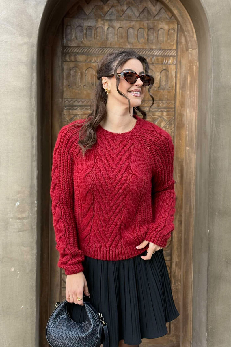 SIMPLE KNITTED WOMEN SWEATER BURGUNDY/VISHNJE - 2