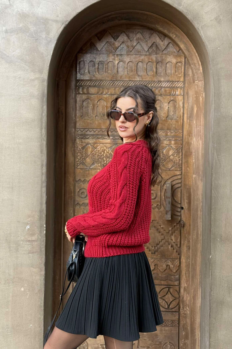 SIMPLE KNITTED WOMEN SWEATER BURGUNDY/VISHNJE - 3