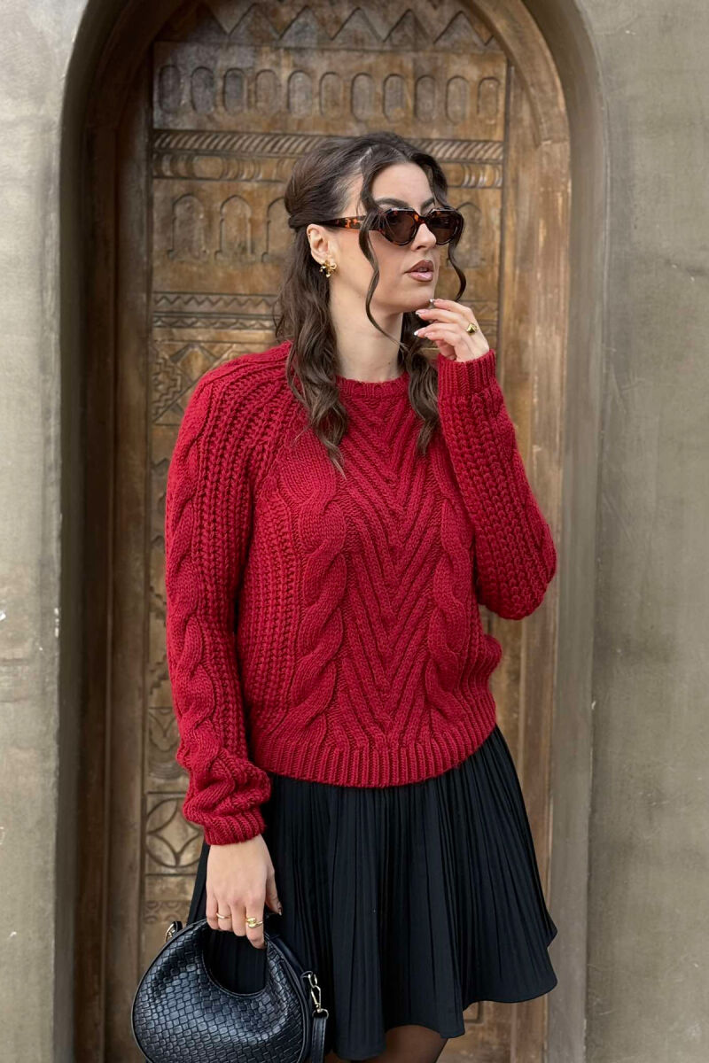 SIMPLE KNITTED WOMEN SWEATER BURGUNDY/VISHNJE - 4