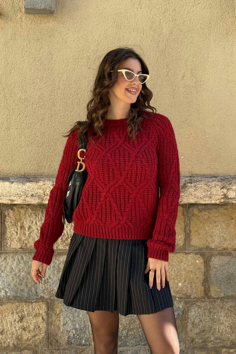 SIMPLE KNITTED WOMEN SWEATER BURGUNDY/VISHNJE - 2