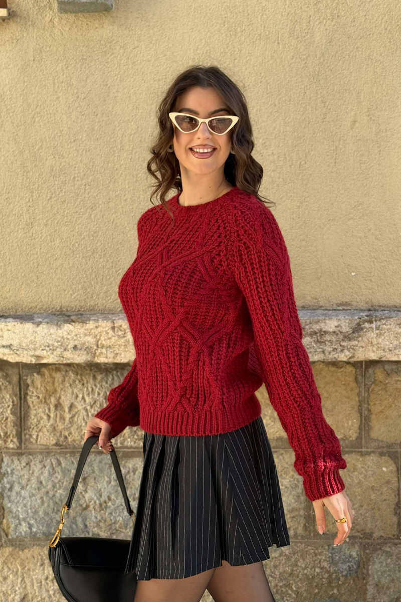 SIMPLE KNITTED WOMEN SWEATER BURGUNDY/VISHNJE - 3