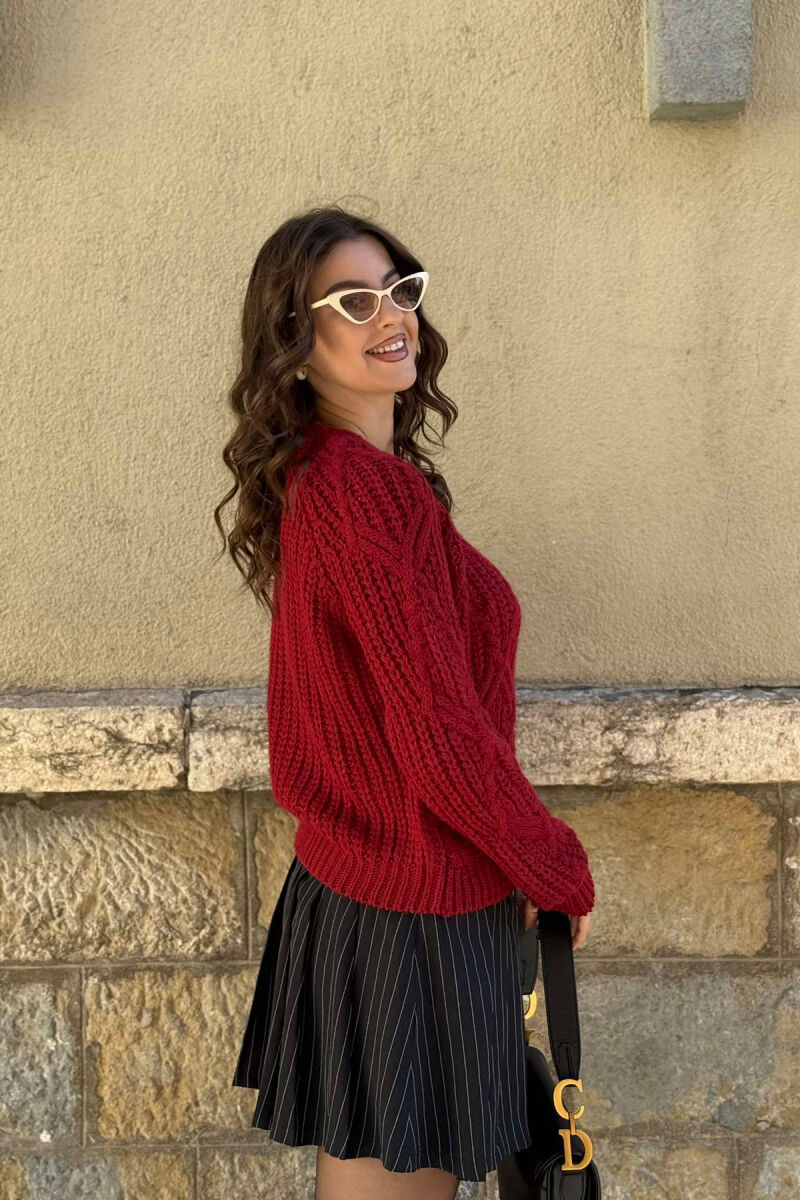 SIMPLE KNITTED WOMEN SWEATER BURGUNDY/VISHNJE - 4