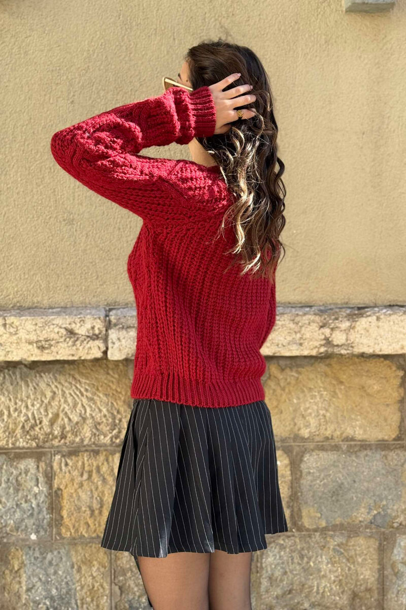 SIMPLE KNITTED WOMEN SWEATER BURGUNDY/VISHNJE - 5