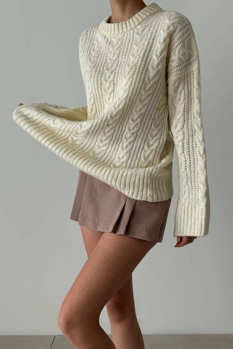 SIMPLE KNITTED WOMEN SWEATER CREAM/KREM - 2