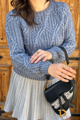 SIMPLE KNITTED WOMEN SWEATER GREY/GRI 