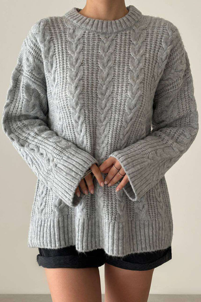 SIMPLE KNITTED WOMEN SWEATER GREY/GRI - 1