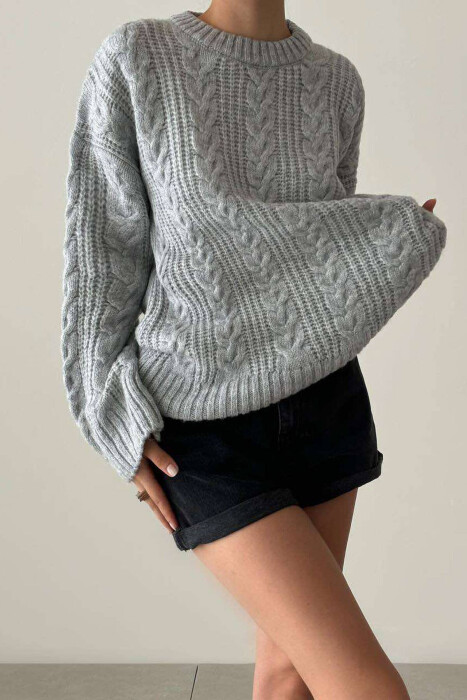 SIMPLE KNITTED WOMEN SWEATER GREY/GRI - 2