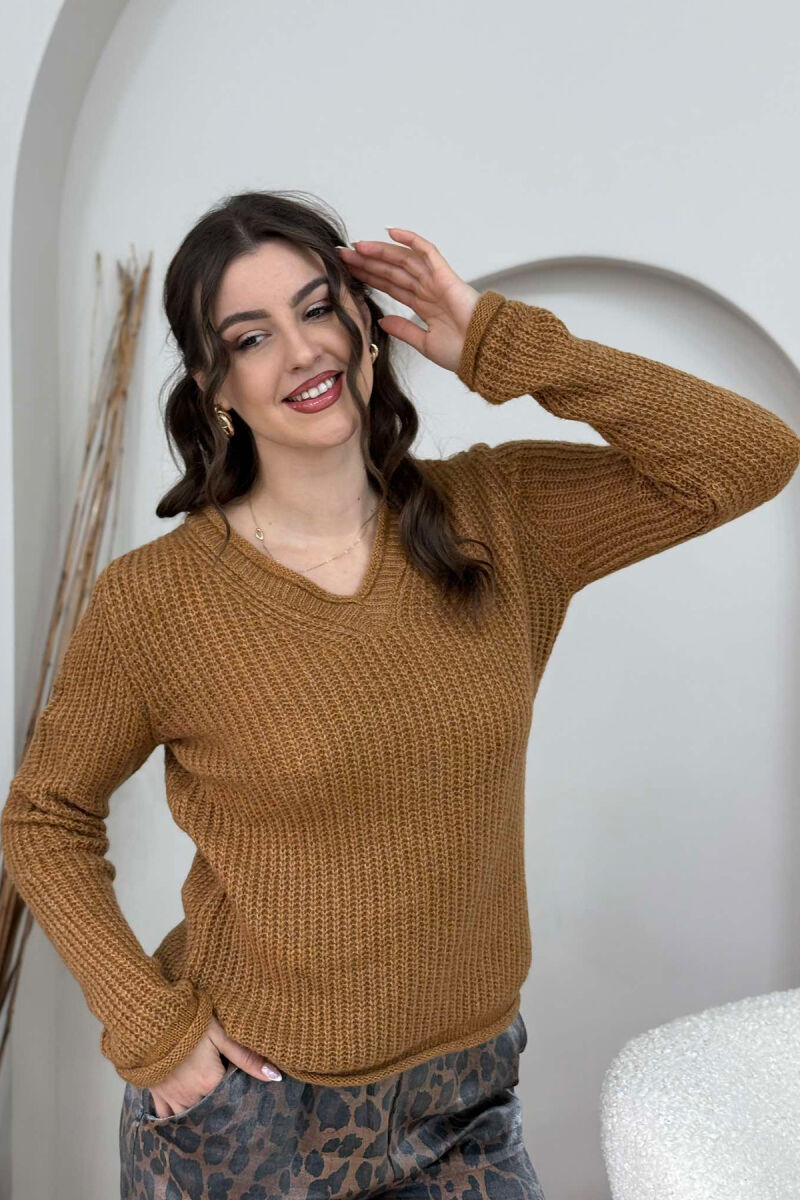 SIMPLE KNITTED WOMEN SWEATER MUSTARD/MUSTARDE - 1