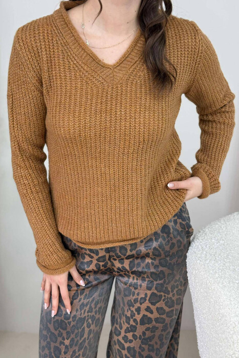 SIMPLE KNITTED WOMEN SWEATER MUSTARD/MUSTARDE - 2