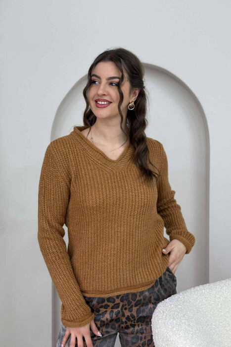 SIMPLE KNITTED WOMEN SWEATER MUSTARD/MUSTARDE - 3