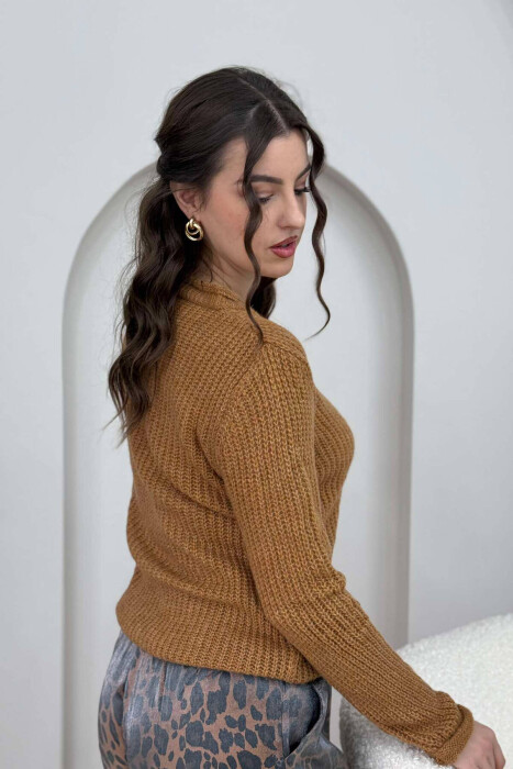 SIMPLE KNITTED WOMEN SWEATER MUSTARD/MUSTARDE - 4