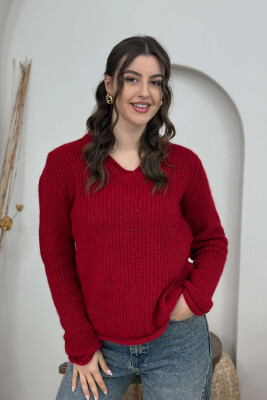 SIMPLE KNITTED WOMEN SWEATER RED/E KUQE 