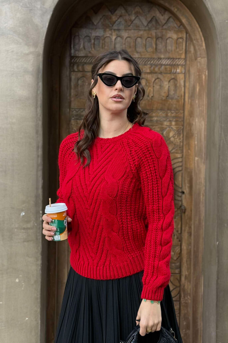 SIMPLE KNITTED WOMEN SWEATER RED/E KUQE - 2