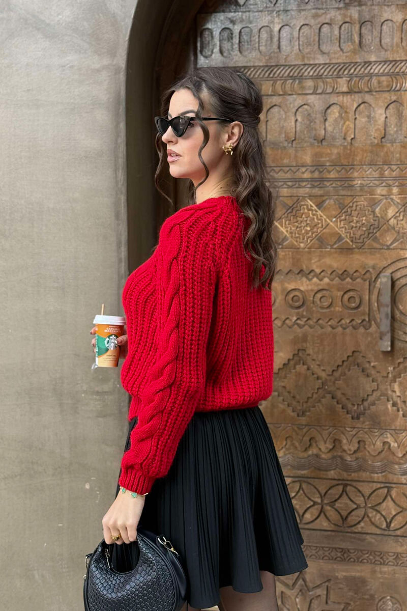 SIMPLE KNITTED WOMEN SWEATER RED/E KUQE - 3