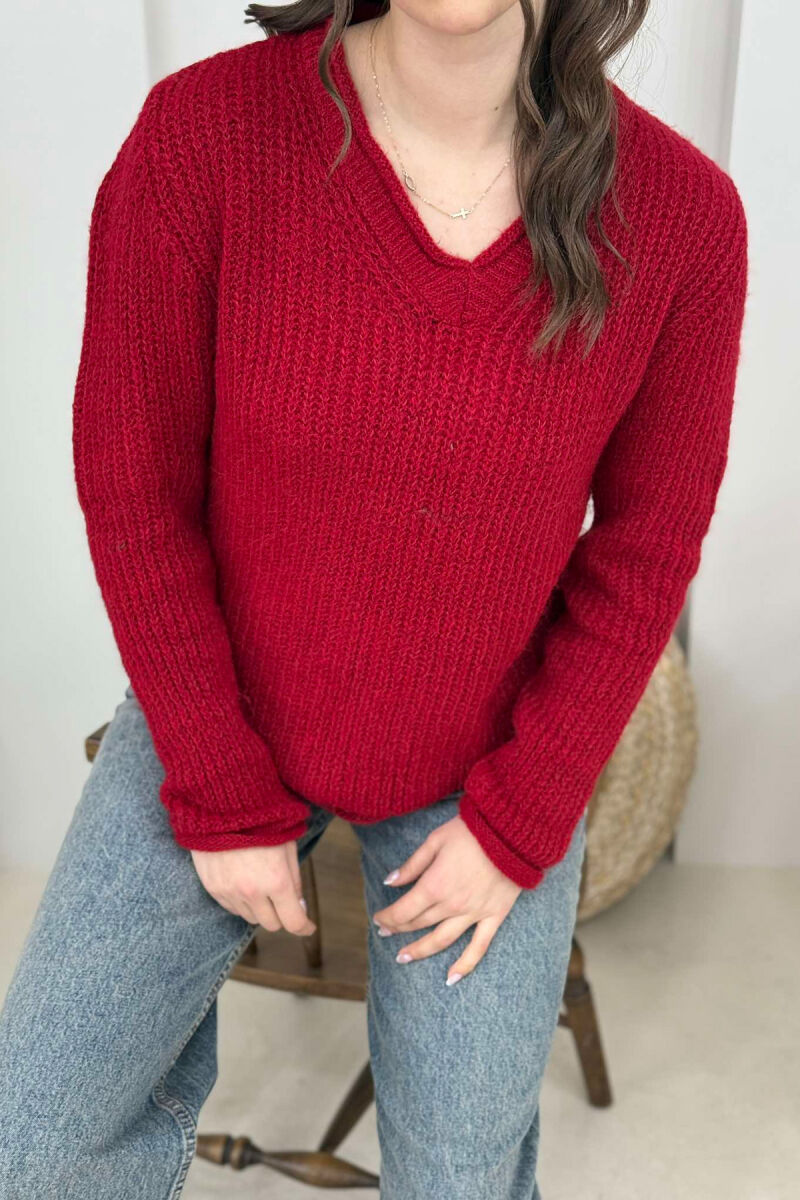 SIMPLE KNITTED WOMEN SWEATER RED/E KUQE - 2