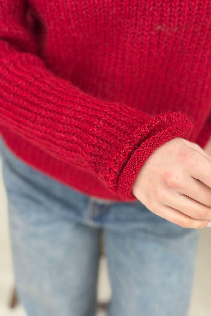 SIMPLE KNITTED WOMEN SWEATER RED/E KUQE - 3