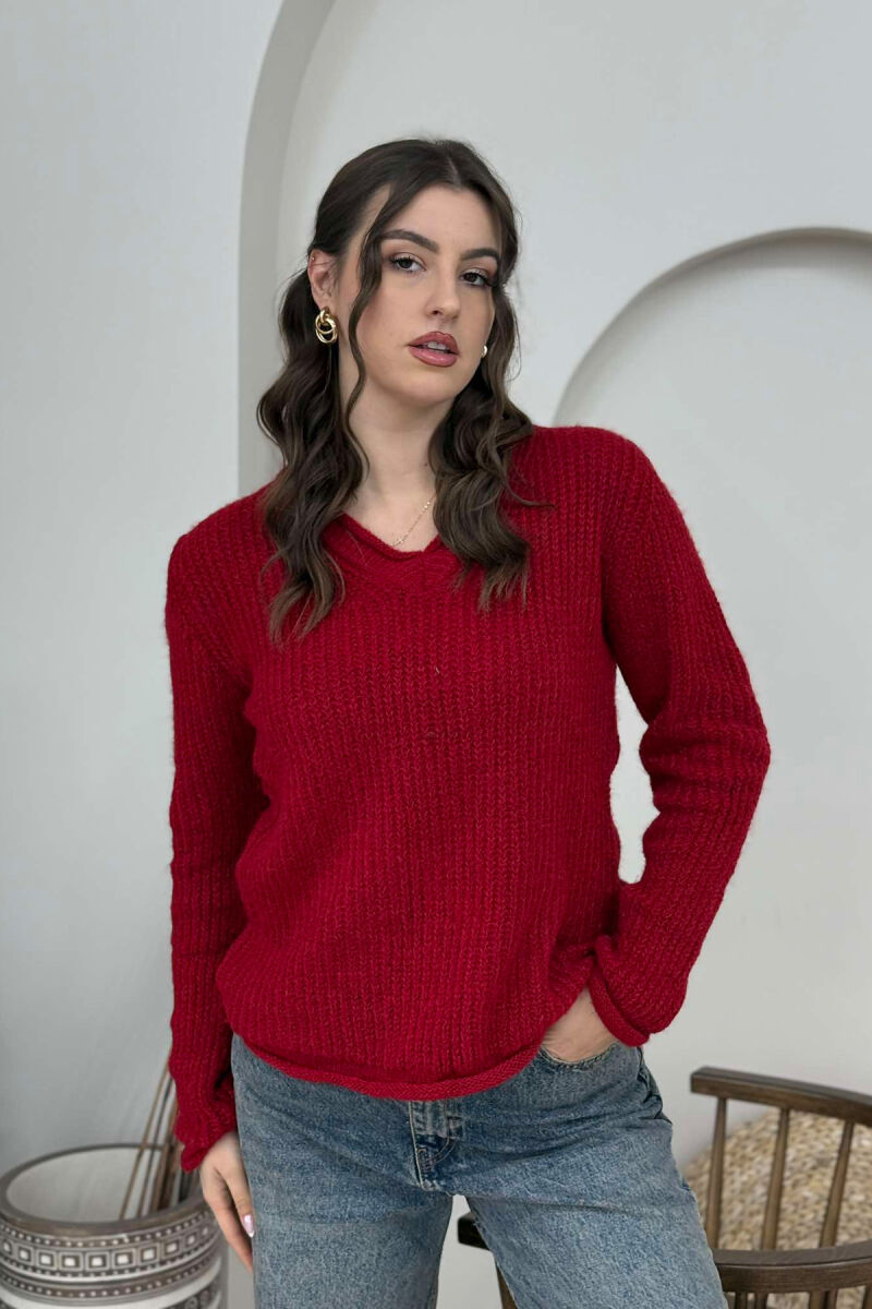 SIMPLE KNITTED WOMEN SWEATER RED/E KUQE - 4