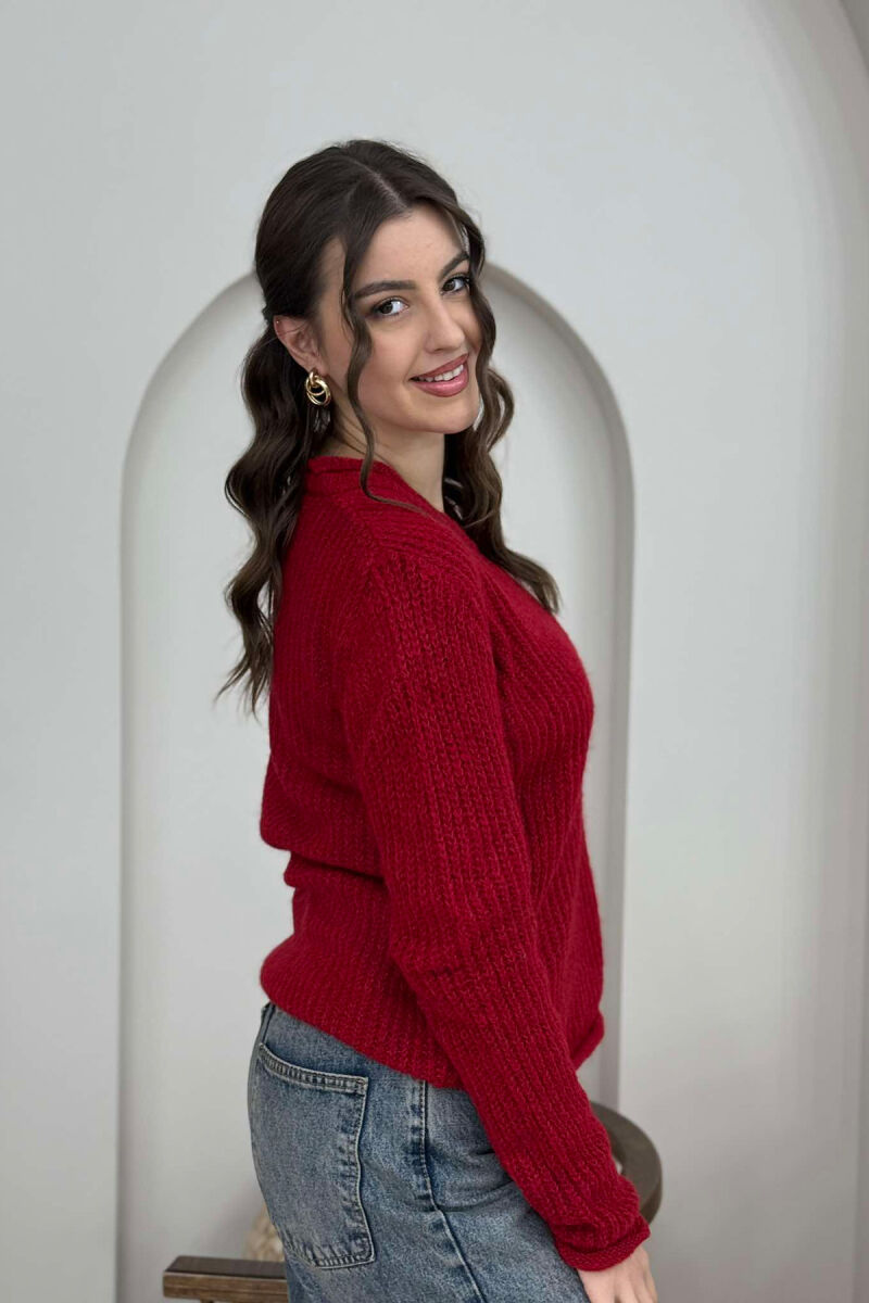 SIMPLE KNITTED WOMEN SWEATER RED/E KUQE - 5