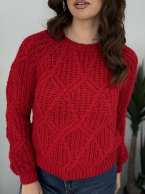 SIMPLE KNITTED WOMEN SWEATER RED/E KUQE 