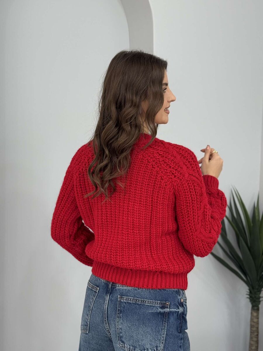 SIMPLE KNITTED WOMEN SWEATER RED/E KUQE - 2