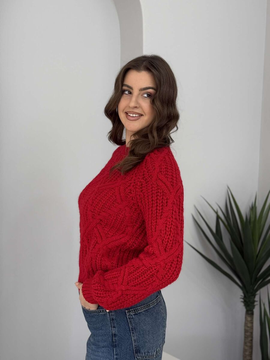 SIMPLE KNITTED WOMEN SWEATER RED/E KUQE - 3