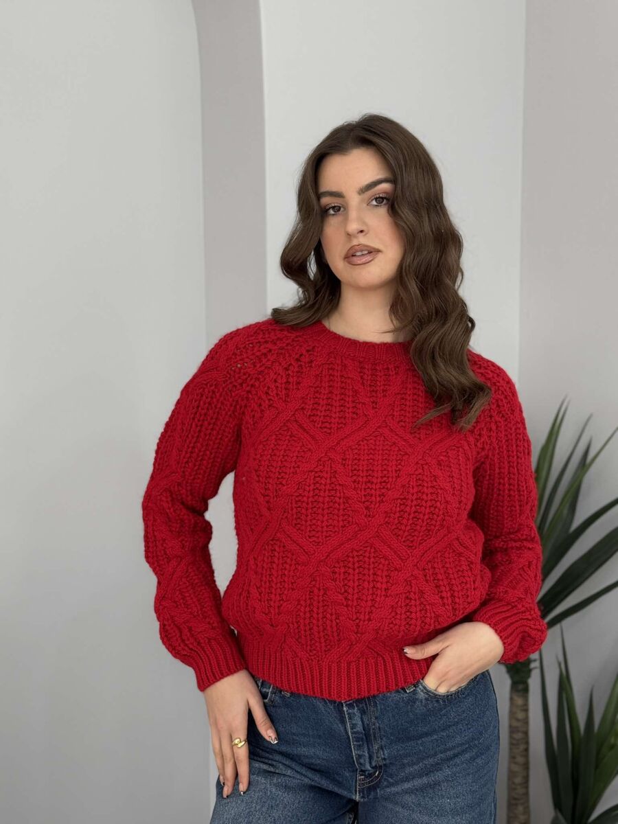 SIMPLE KNITTED WOMEN SWEATER RED/E KUQE - 4