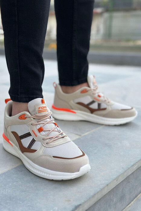 SIMPLE LACING MEN SNEAKERS BEIGE+BROWN/BEZHE+KAFE 