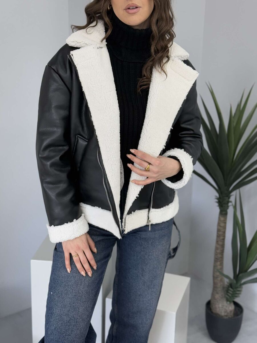 SIMPLE LEATHER FLUFFY WOMEN JACKET BLACK/ E ZEZE - 3