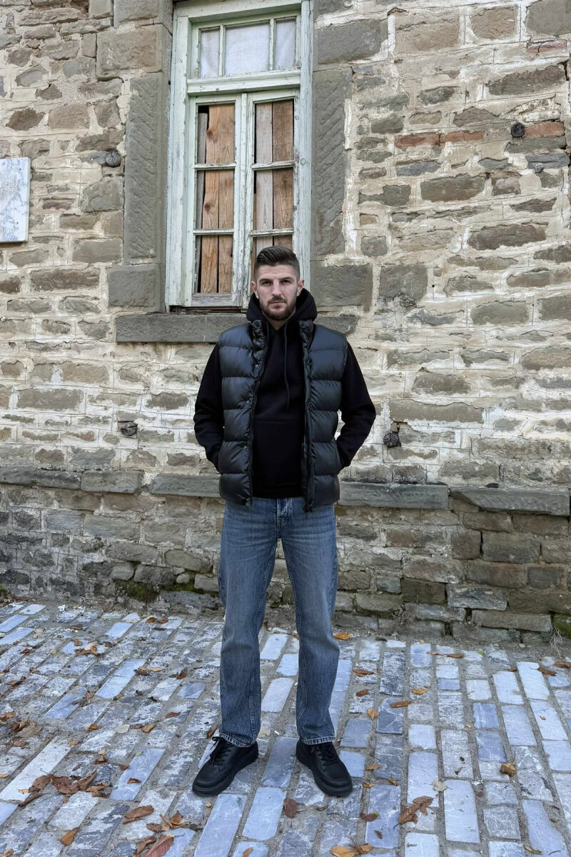 SIMPLE LEATHER PUFFER MEN VEST BLACK/ E ZEZE - 4