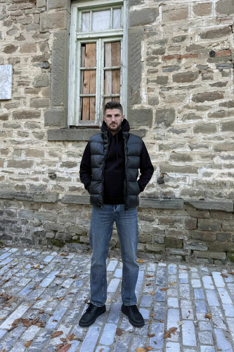 SIMPLE LEATHER PUFFER MEN VEST BLACK/ E ZEZE - 4