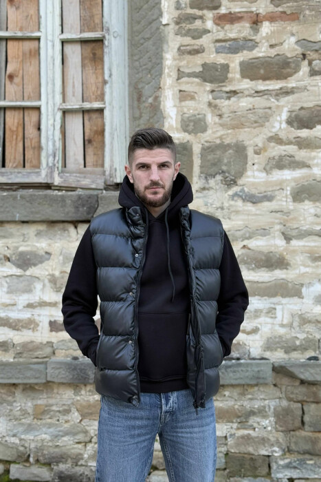 SIMPLE LEATHER PUFFER MEN VEST BLACK/ E ZEZE - KLAUDIO FASHION