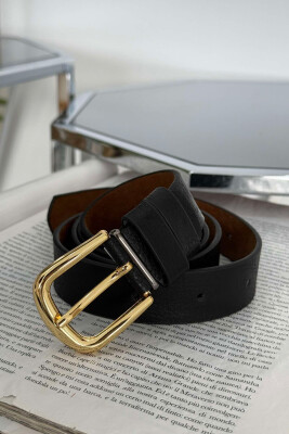 SIMPLE LEATHER WOMEN BELT BLACK+GOLD/ZEGO 