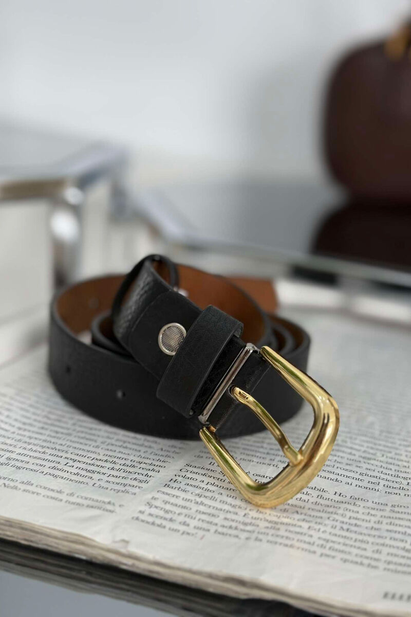 SIMPLE LEATHER WOMEN BELT BLACK+GOLD/ZEGO - 2